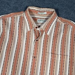 Orvis Shirt Men's Tag Size XL Short Sleeve Shirt Orange Cotton Multicolor